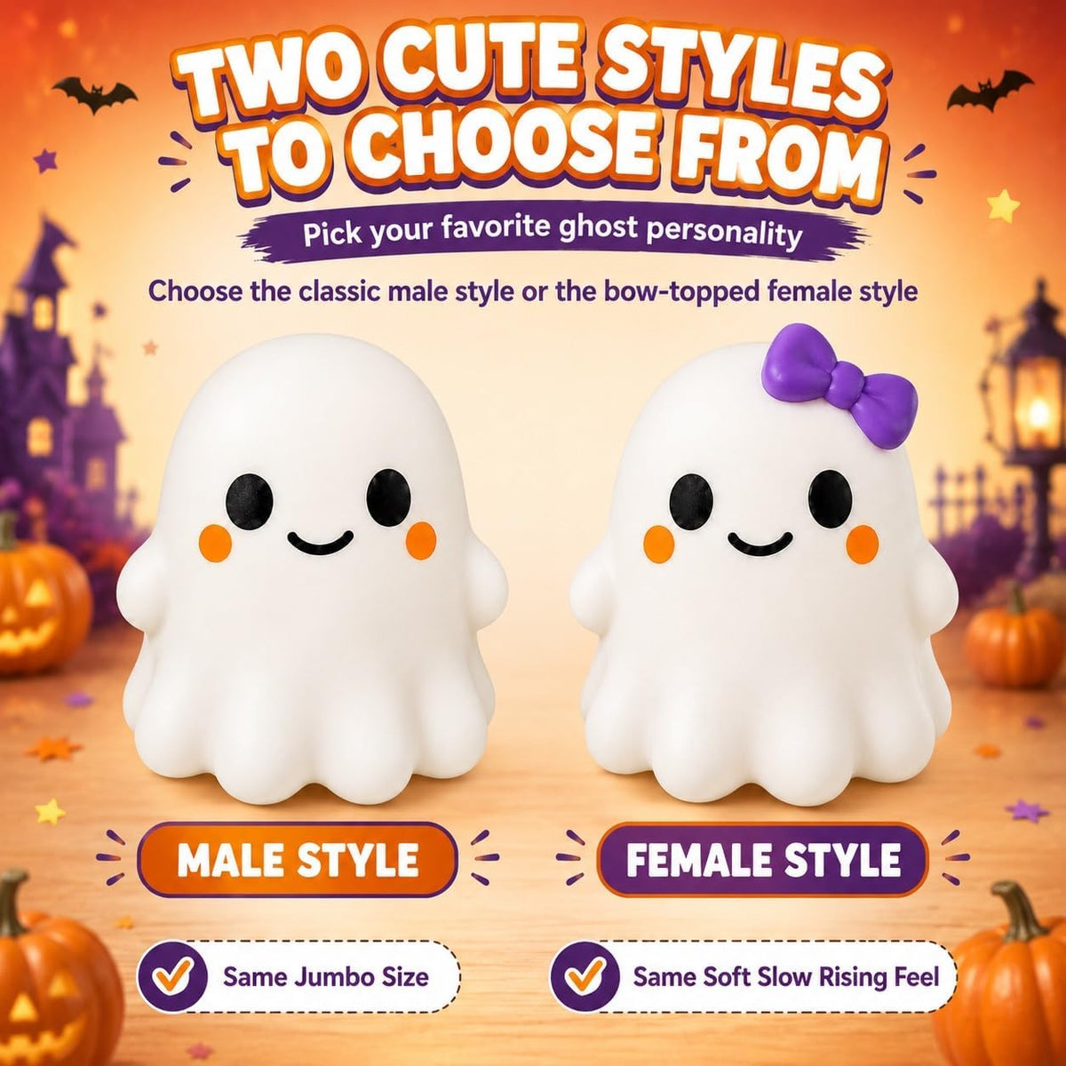 Halloween Ghost Squishy Toy, Cute Boy & Girl Character Variations, Satisfying Slow-Rise Sensory Fidget Squeeze Toy, Spooky Season Desk Buddy, Halloween Basket Stuffer, Non-Candy Trick-or-Treat Surprise, Party Favor & Cute Gift Idea, 1 Piece