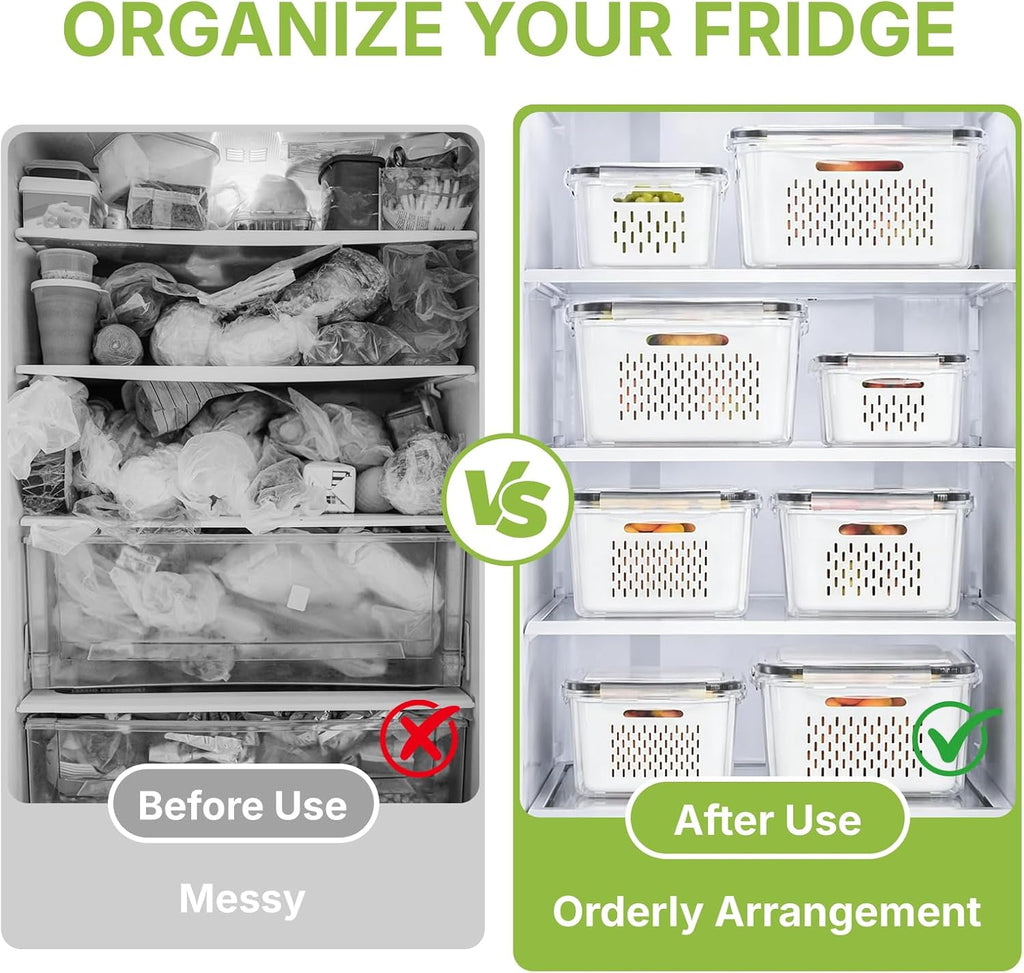 5-Piece Food Storage Container Set with Removable Colanders & Leak-Resistant Lids – BPA-Free Fridge Organizers for Produce, Fruits, Vegetables, Meal Prep & Leftovers, Microwave, Oven and Dishwasher Compatible
