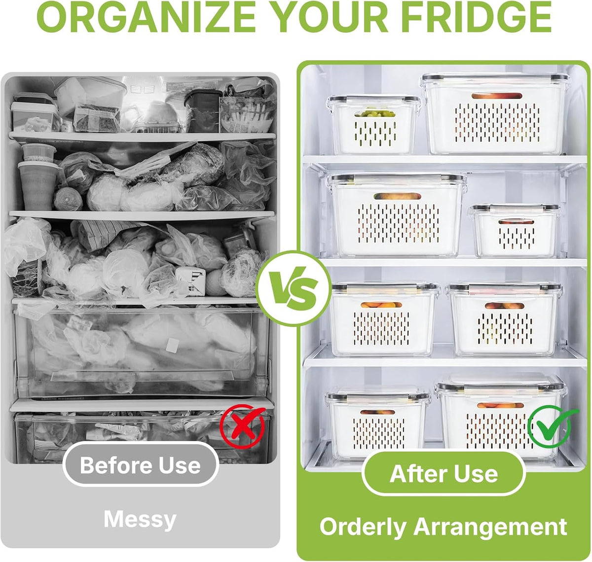 5-Piece Food Storage Container Set with Removable Colanders & Leak-Resistant Lids – BPA-Free Fridge Organizers for Produce, Fruits, Vegetables, Meal Prep & Leftovers, Microwave, Oven and Dishwasher Compatible