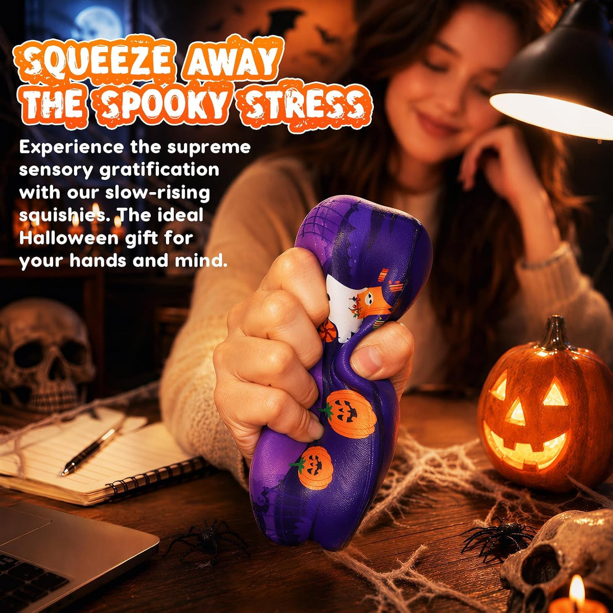6-Pack Halloween Butter Squishy Toys, Super Soft Slow-Rising Sensory Fidget Squeeze Set, Spooky Ghost Novelty Stress Relief Toys for Kids, Teens & Adults, Trick-or-Treat Party Favors, Classroom Prizes & Holiday Gifts