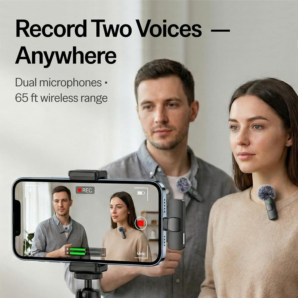 Latest Model – #1 Microphone for iPhone & Android, Wireless Mini Microphone, Clear Voice, Noise Cancelling, Lavalier Mic for ,YouTube & Interviews