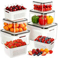 5-Piece Food Storage Container Set with Removable Colanders & Leak-Resistant Lids – BPA-Free Fridge Organizers for Produce, Fruits, Vegetables, Meal Prep & Leftovers, Microwave, Oven and Dishwasher Compatible