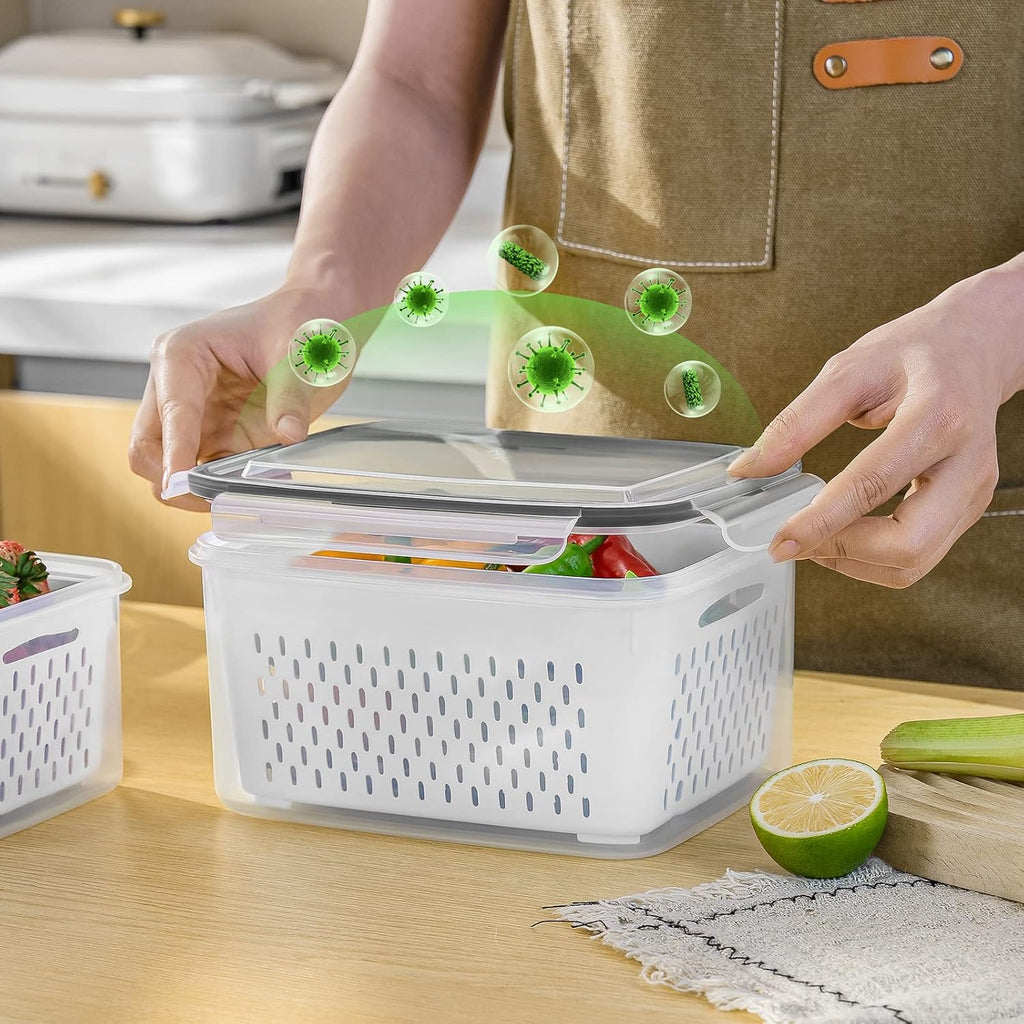 5-Piece Food Storage Container Set with Removable Colanders & Leak-Resistant Lids – BPA-Free Fridge Organizers for Produce, Fruits, Vegetables, Meal Prep & Leftovers, Microwave, Oven and Dishwasher Compatible