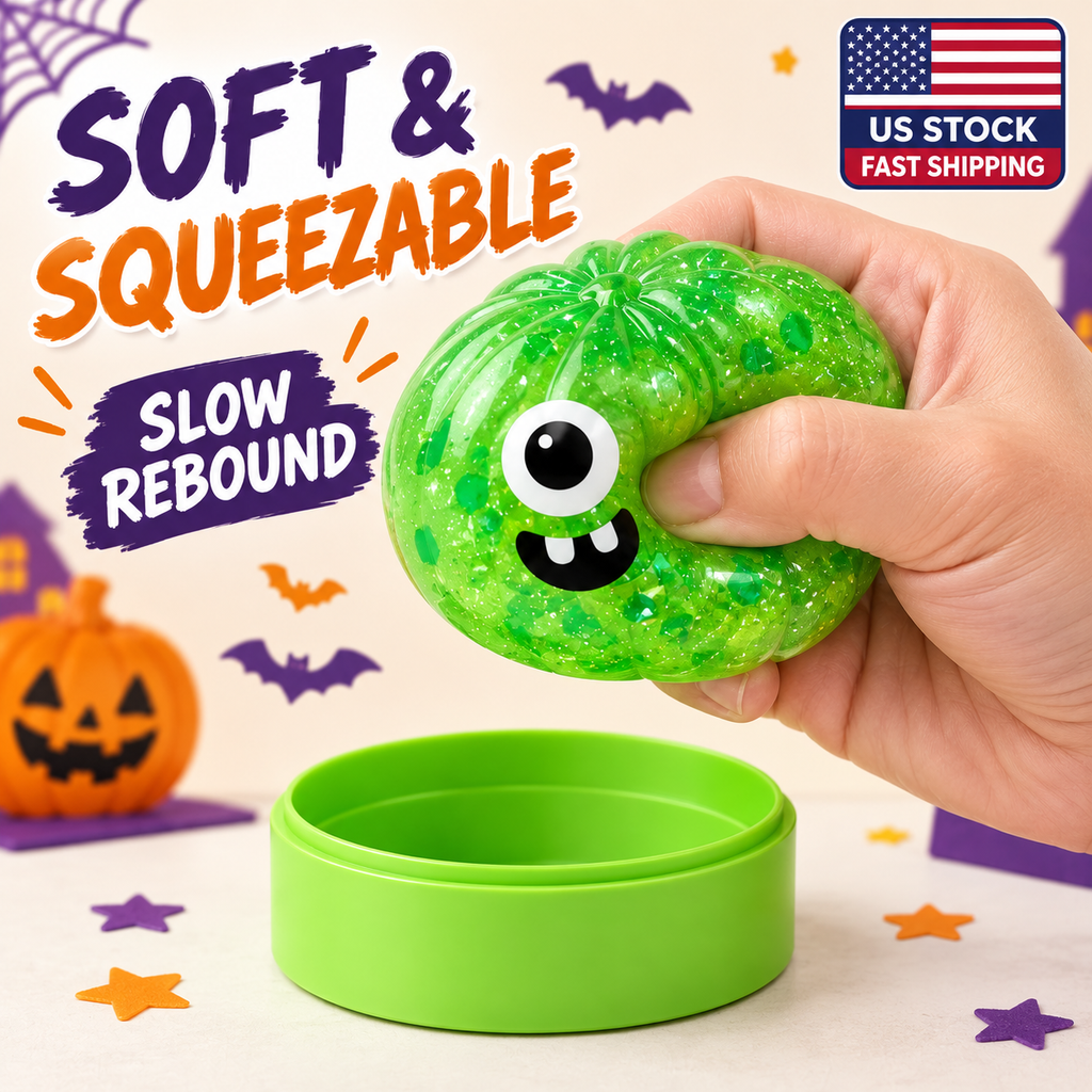 New 1-Pcs Green Monster Glitter Dumpling Squishy Toy with Steamer Case – So Satisfying Slow-Rise Sensory Fidget Squeeze Toy, Cute Cyclops Desk Buddy, Halloween Basket Stuffer, Spooky Party Favor, Non-Candy Treat & Halloween Gift