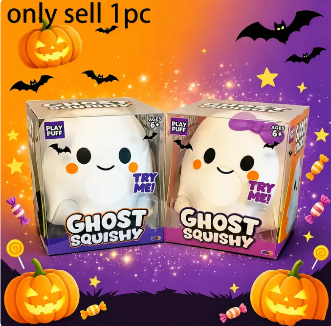 Halloween Ghost Squishy Toy, Cute Boy & Girl Character Variations, Satisfying Slow-Rise Sensory Fidget Squeeze Toy, Spooky Season Desk Buddy, Halloween Basket Stuffer, Non-Candy Trick-or-Treat Surprise, Party Favor & Cute Gift Idea, 1 Piece