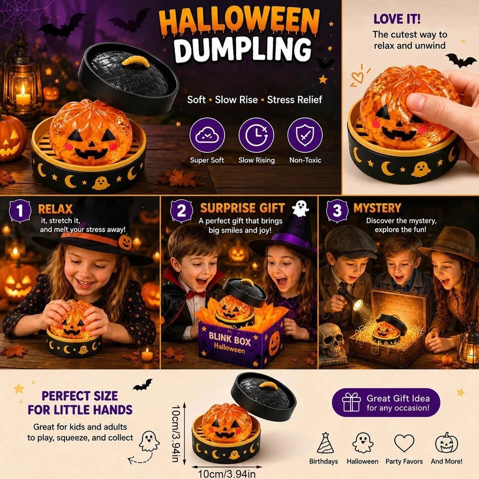 5-Pack Halloween Mystery Glitter Squishy Boo Crew Box – Slow-Rise Sensory Fidget Toys with Skull, Pumpkin, Eyeball, Ghost & Purple Monster, Spooky Basket Stuffers, Party Favors & Collectible Gift Set
