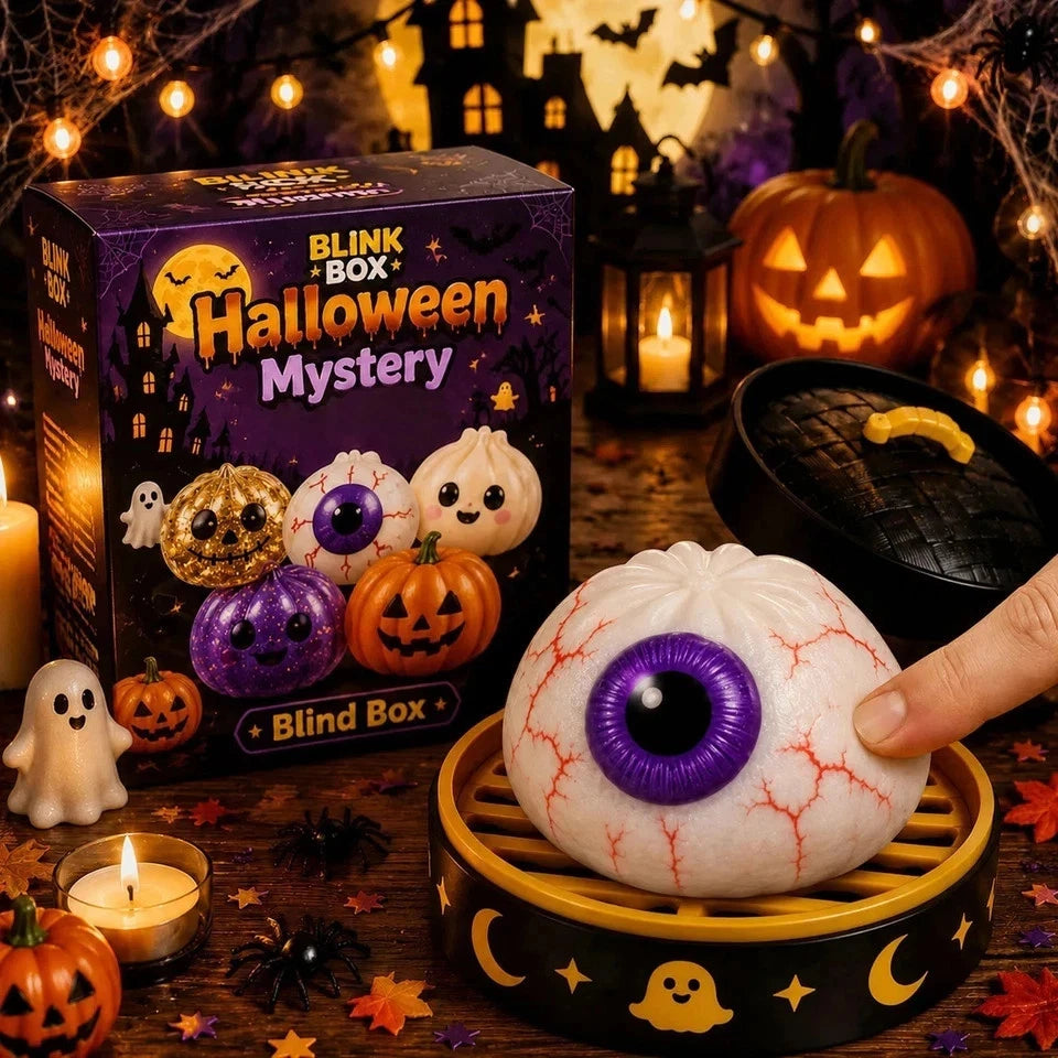 5-Pack Halloween Mystery Glitter Squishy Boo Crew Box – Slow-Rise Sensory Fidget Toys with Skull, Pumpkin, Eyeball, Ghost & Purple Monster, Spooky Basket Stuffers, Party Favors & Collectible Gift Set